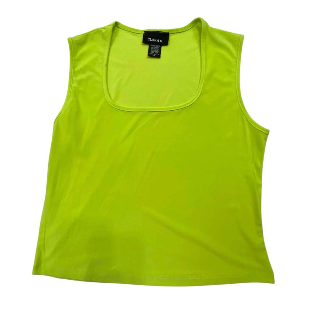 Clara S. Women's Sleeveless Square Neck Neon Lime Tank Top Size S